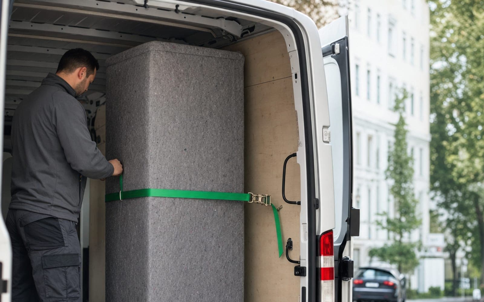 Gesichertes Möbelstück im Transporter kurz vor der Lieferung
